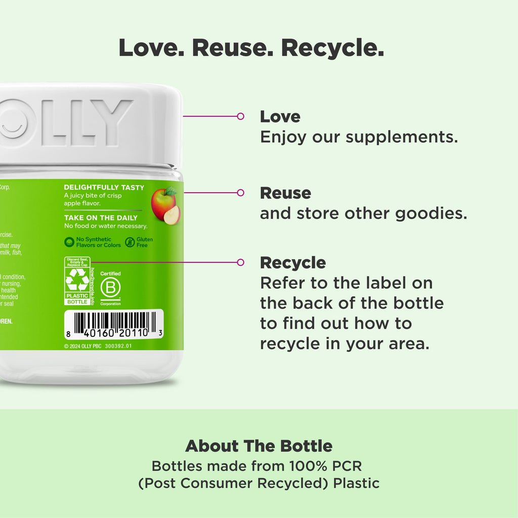 4 Pack OLLY Metabolism Gummy Rings, Apple Cider Vinegar, Vitamin B12, Chromium, Energy and Digestive Health, Chewable Supplement, Apple Flavor, Twin Pack - 120 Count