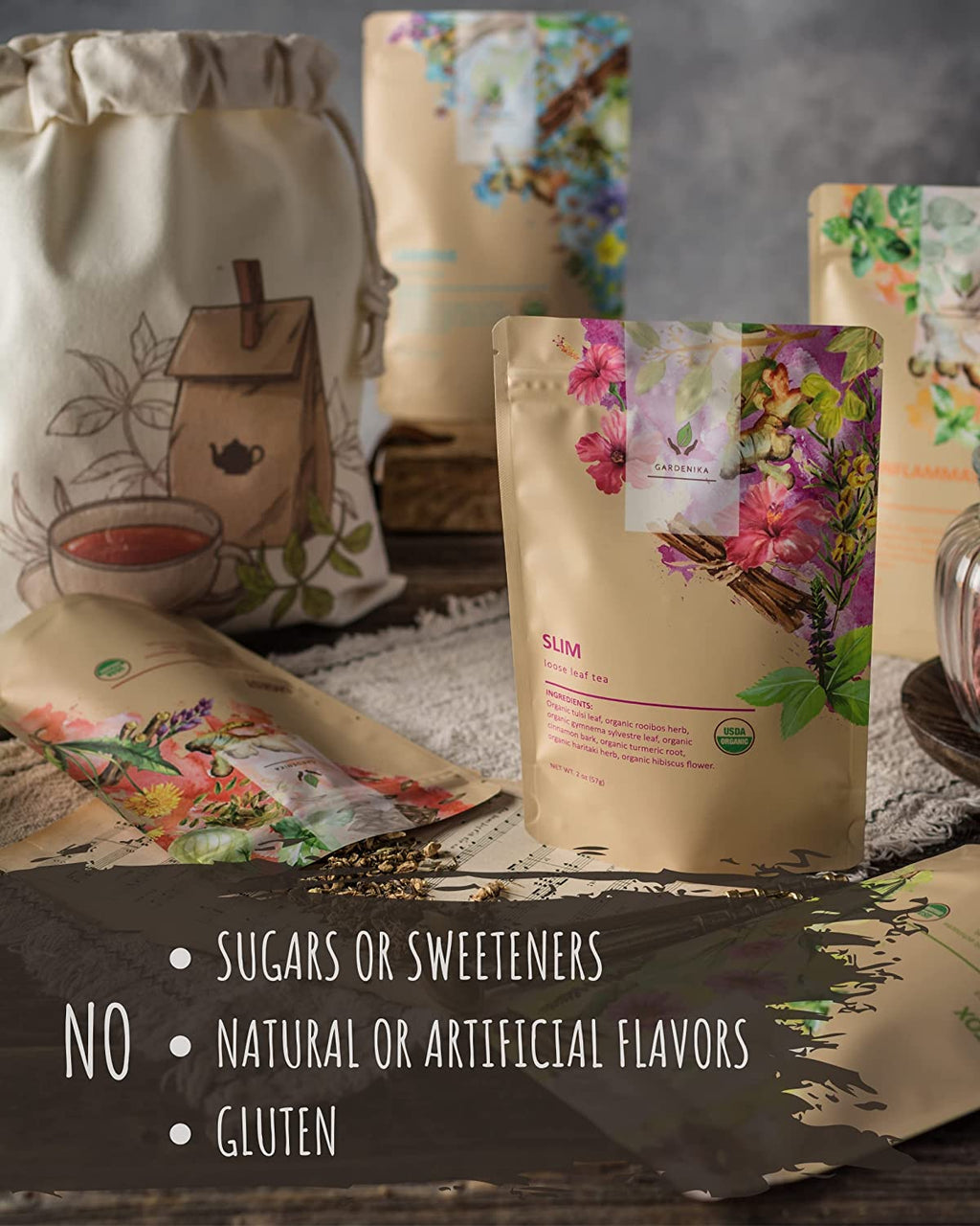 Organic Loose Leaf Tea Sampler, Caffeine-Free Herbal Assortment, 120+ Cups – 5 Pack