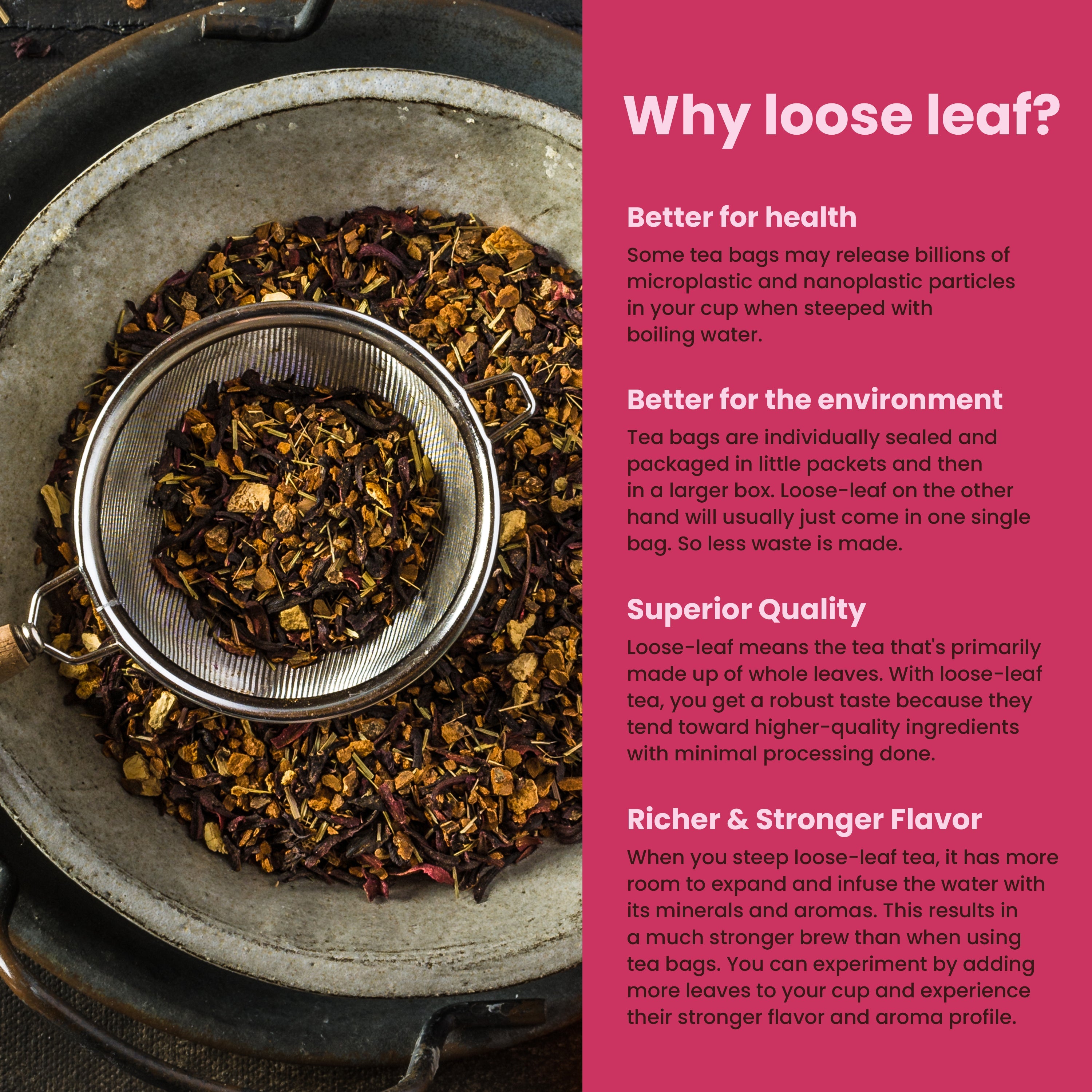 Cinnamon Hibiscus Loose Tea, Heart Health & Antioxidant Rich - /w Hibiscus & Cinnamon - Herbal & Caffeine Free - Organic & Kosher