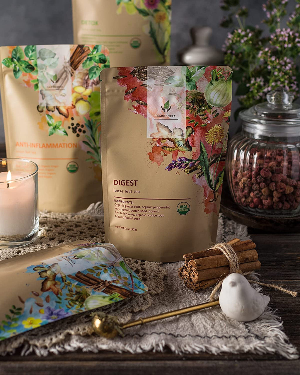 Organic Loose Leaf Tea Sampler, Caffeine-Free Herbal Assortment, 120+ Cups – 5 Pack