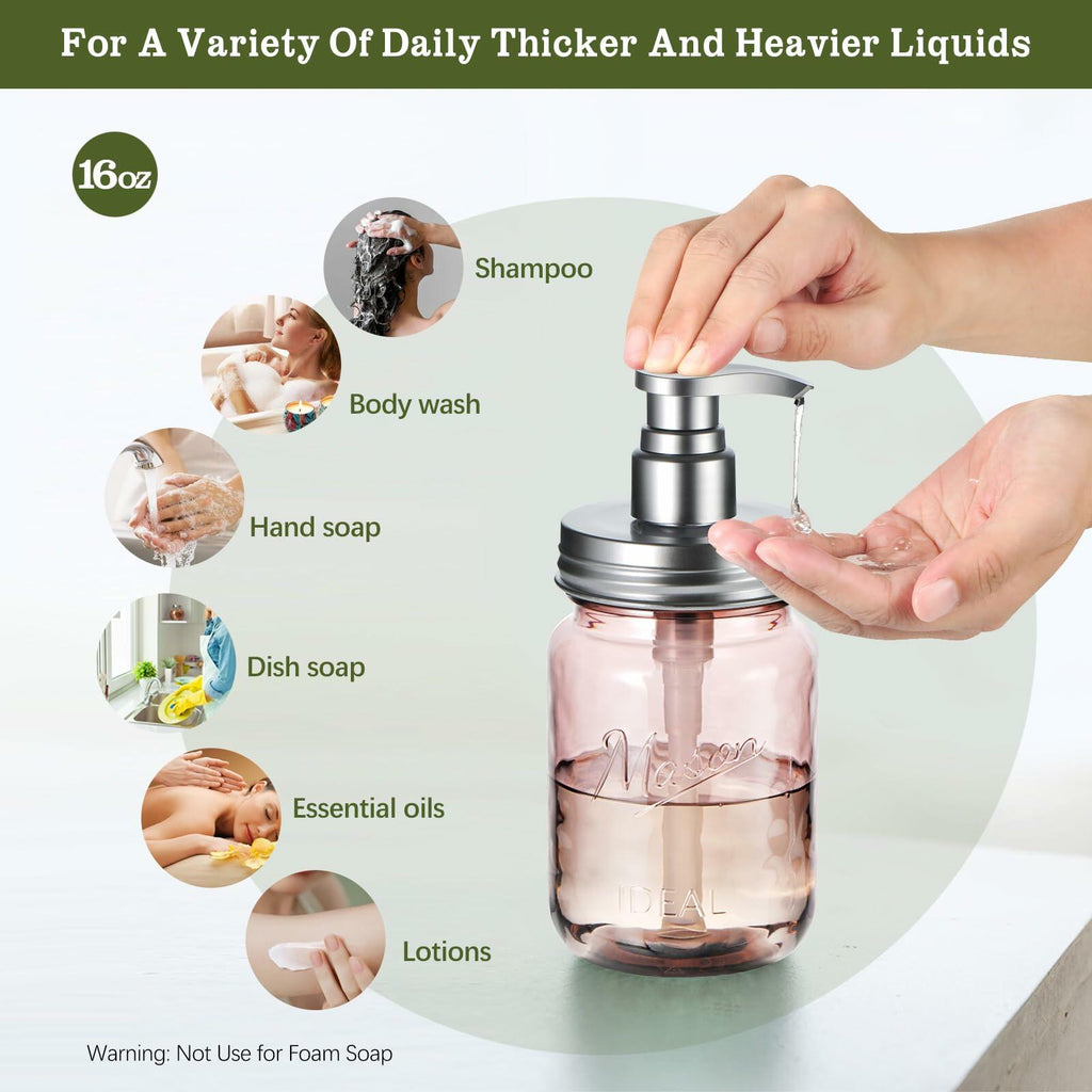 Amolliar 16oz Refillable Soap Dispenser Vintage Rose Bottle Silver Pump 2 Extra