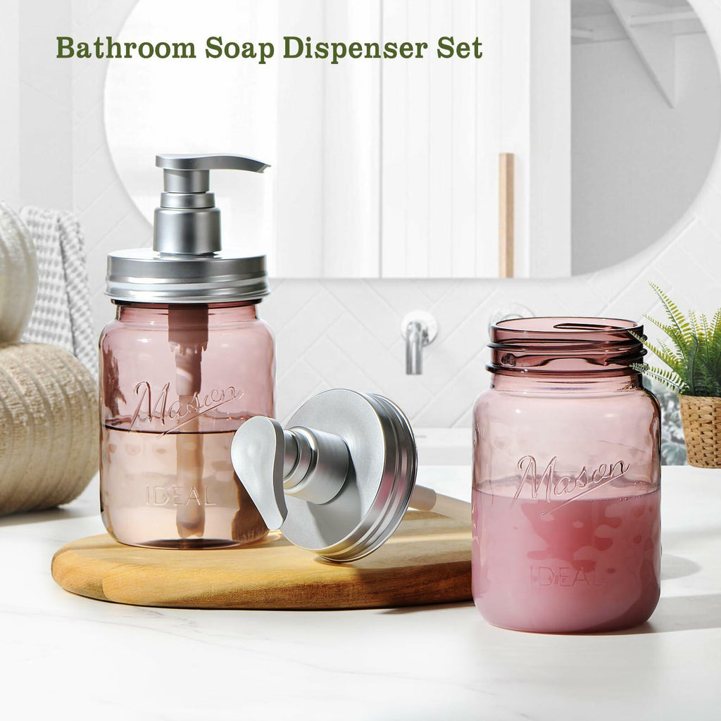 Amolliar 16oz Refillable Soap Dispenser Vintage Rose Bottle Silver Pump 2 Extra