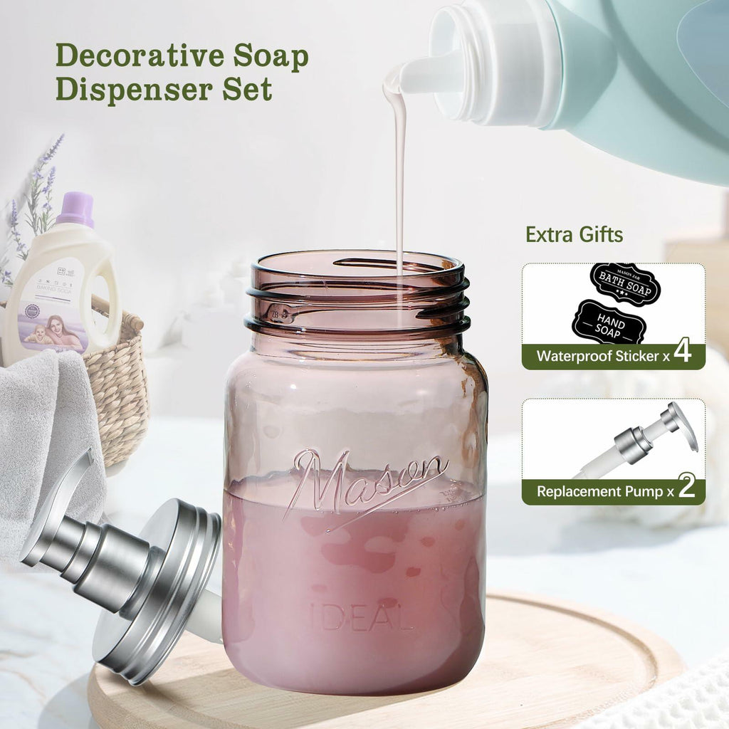 Amolliar 16oz Refillable Soap Dispenser Vintage Rose Bottle Silver Pump 2 Extra