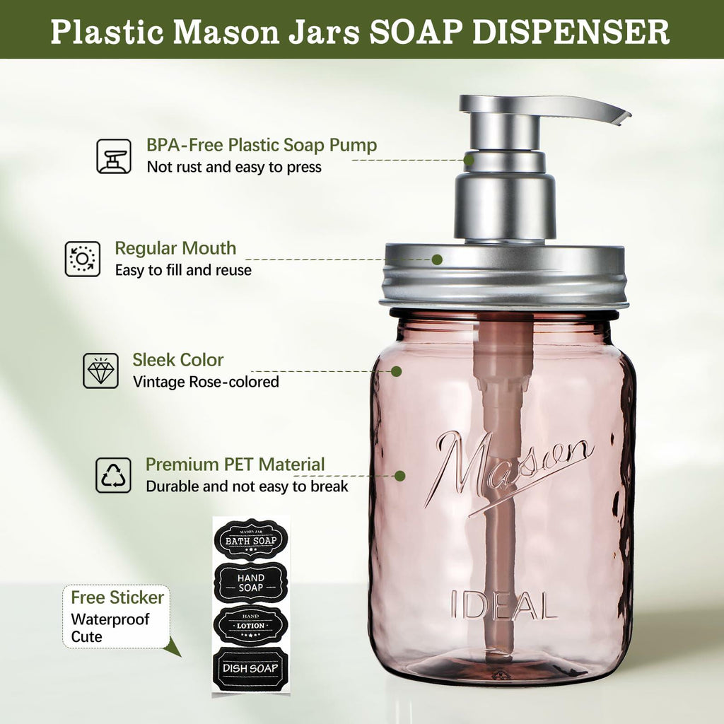 Amolliar 16oz Refillable Soap Dispenser Vintage Rose Bottle Silver Pump 2 Extra